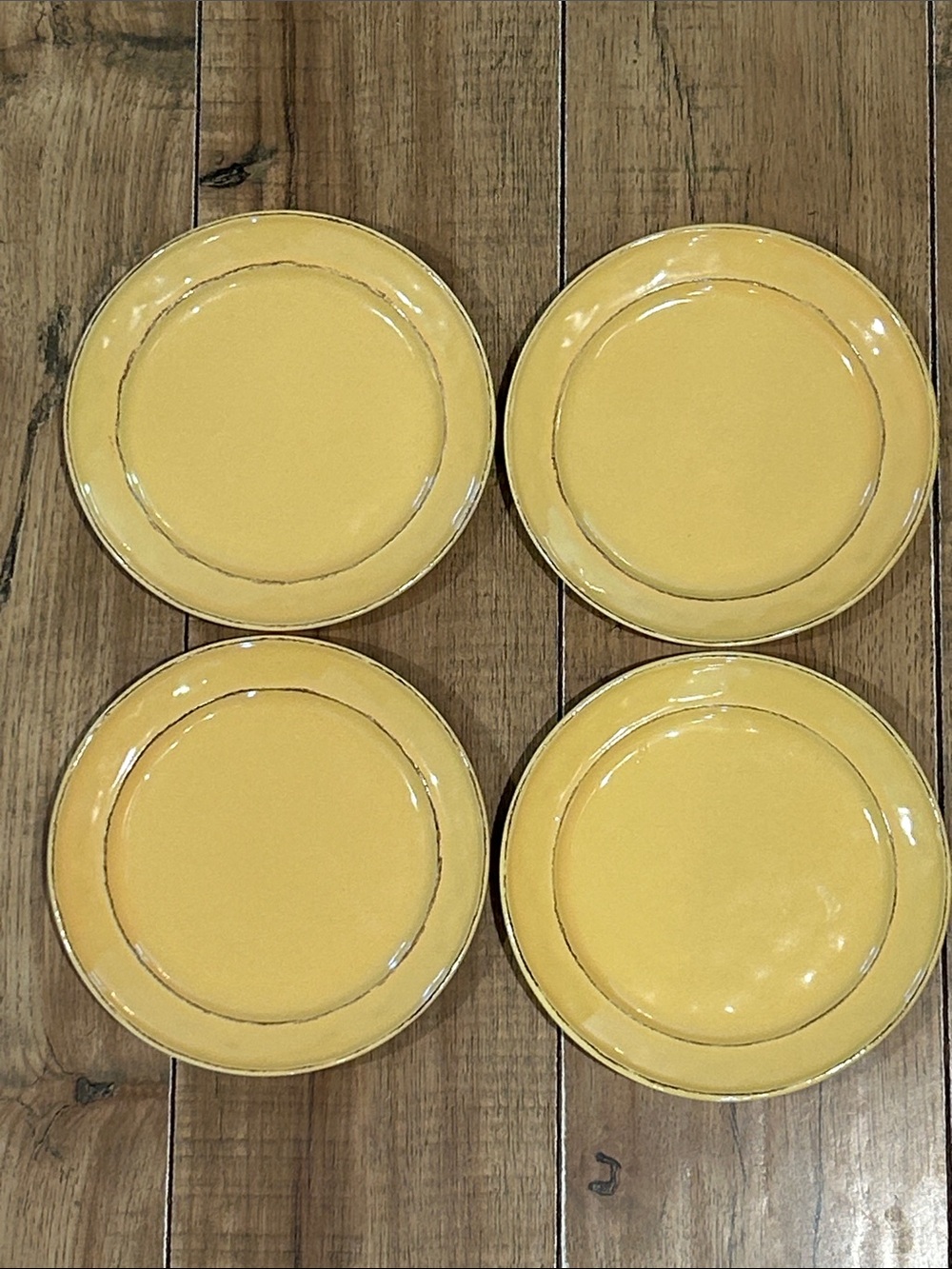 Pier 1 Imports Martillo Mango Stoneware Desert Plate Set of 4 hammered yellow